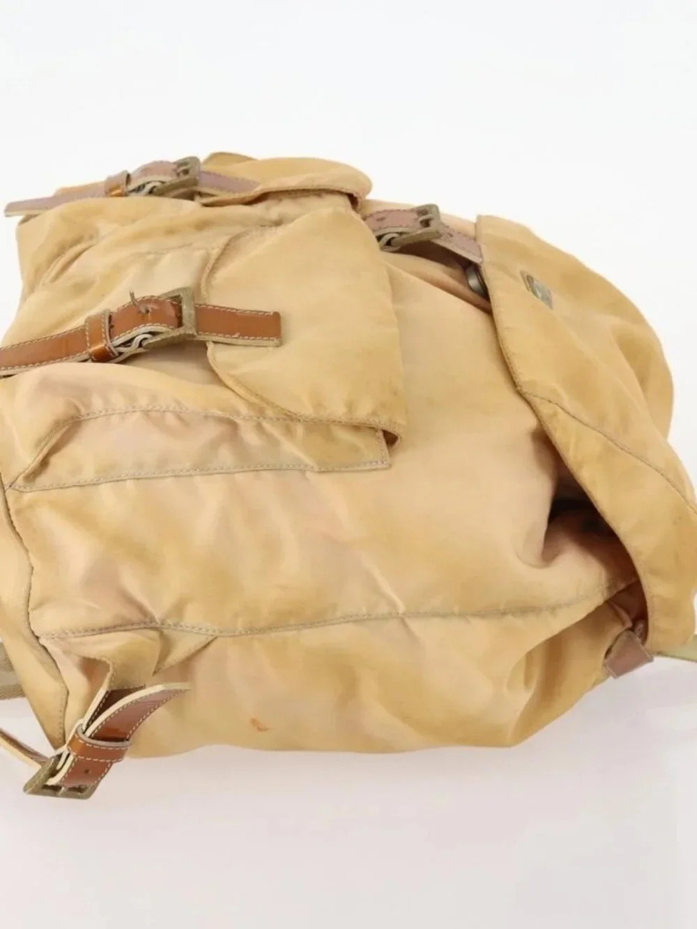 PRADA Backpack Nylon Beige Silver Auth gh1768
